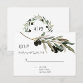 RSVP Respons Olive Leaf Branch Waterverf Artwork Kaartje (Voorkant / Achterkant)