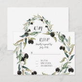 RSVP Respons Olive Leaf Wreater Waterverf Artwork Kaartje (Voorkant / Achterkant)