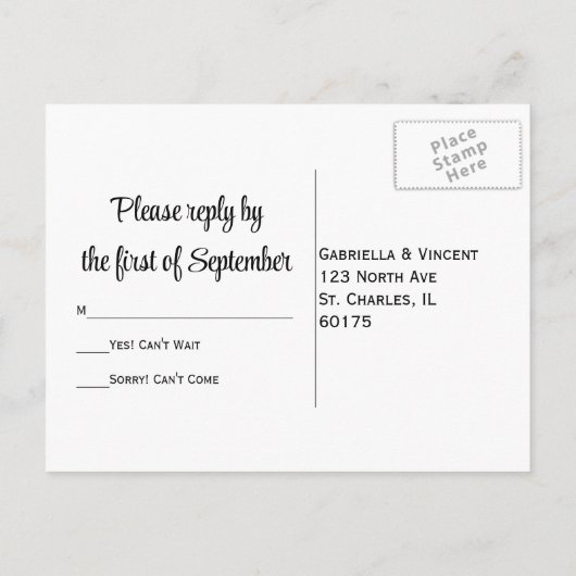 RSVP-respons op Black and White Sunflower Wedding Uitnodiging Briefkaart (Achterkant)