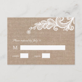 RSVP-respons op Burlap en Lace Wedding RSVP Kaartje