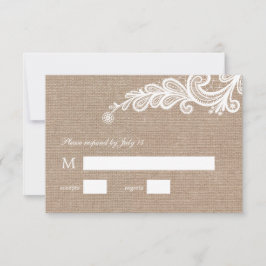 RSVP-respons op Burlap en Lace Wedding RSVP Kaartje