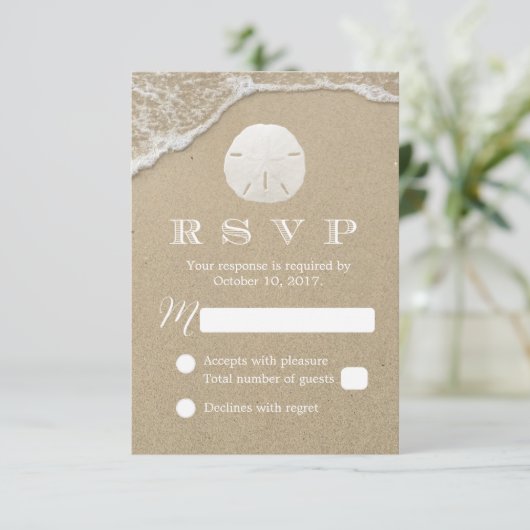RSVP-respons op strand-strand met zanddollar RSVP Kaartje (Staand voorkant)