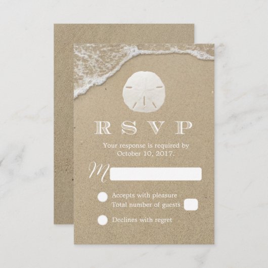 RSVP-respons op strand-strand met zanddollar RSVP Kaartje (Voorkant / Achterkant)