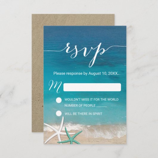 RSVP-respons op strandbruiloft RSVP Kaartje (Voorkant / Achterkant)