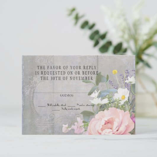 RSVP Respons  Rustic Painted Floral Peony (Staand voorkant)