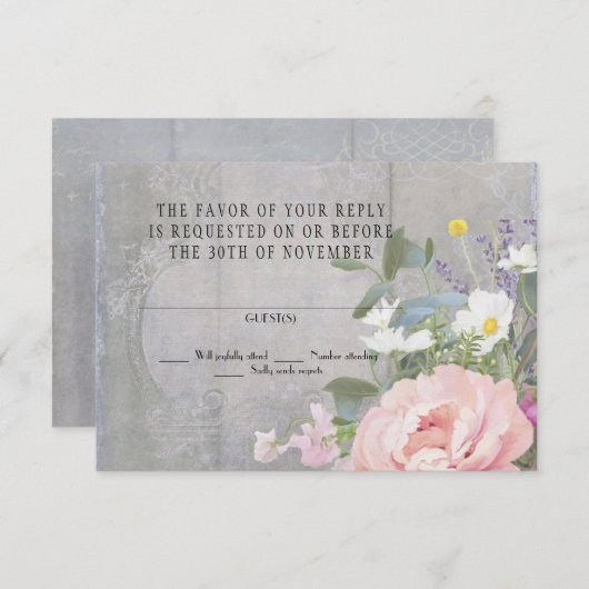 RSVP Respons Rustic Painted Floral Peony (Voorkant / Achterkant)