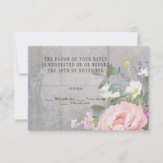 RSVP Respons  Rustic Painted Floral Peony Kaartje (Voorkant)