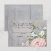 RSVP Respons  Rustic Painted Floral Peony Kaartje (Voorkant / Achterkant)