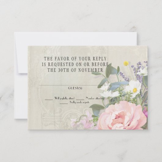 RSVP Respons  Rustic Shiplap Floral Peony (Voorkant)