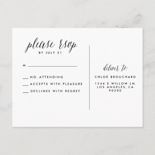  RSVP-respons voor script Waterverf Uitnodiging Briefkaart (Achterkant)