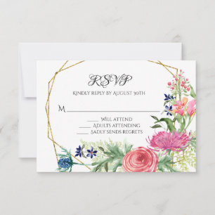 RSVP Respons Waterverf Bloemblauw Roze Varens Kaartje