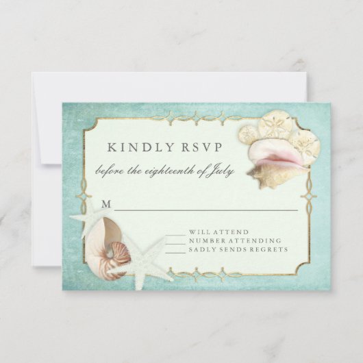 RSVP Respons Zomstrand Shore Weddenschap Kaartje (Voorkant)