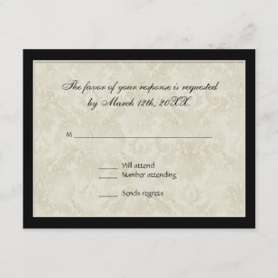 RSVP-respons, zwart-wit cirkelapparaat Damask RSVP Kaartje
