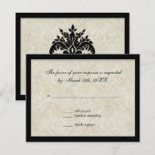 RSVP-respons, zwart-wit cirkelapparaat Damask RSVP Kaartje (Voorkant / Achterkant)