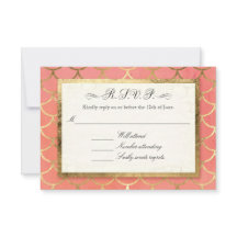 RSVP Response Art Deco Shell Gold Plechtige bruilo