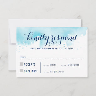 RSVP RESPONSE Blauwe waterverf Volwassen maaltijde Kaartje