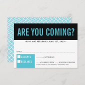 RSVP RESPONSE fun bold block zwart turquoise blauw (Voorkant / Achterkant)