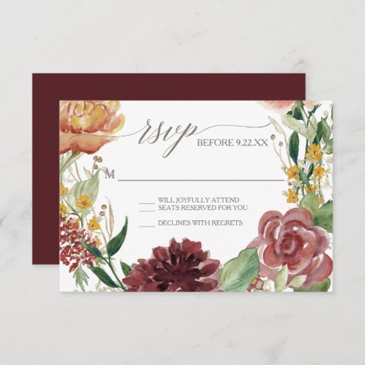 RSVP Response Herfst Chrysanthemum Blush Rozen Kaart (Voorkant / Achterkant)