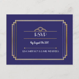 RSVP Response Huwelijk Briefkaart Art Deco Navy Go