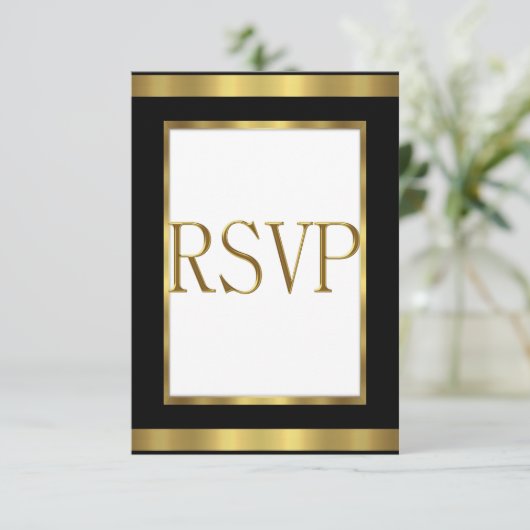RSVP Response Kaart Black Gold White All Events (Staand voorkant)
