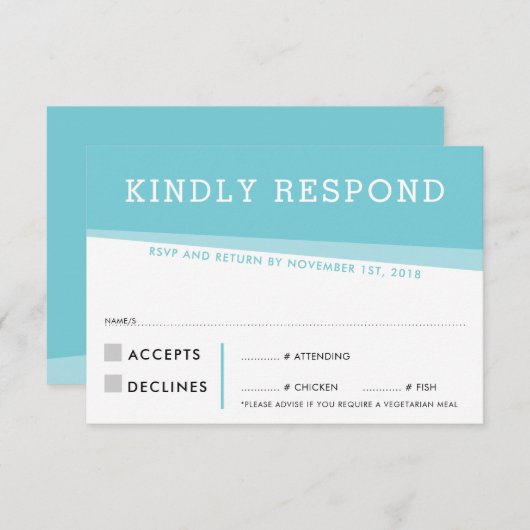 RSVP RESPONSE KAART eenvoudig modern turquoise (Voorkant / Achterkant)