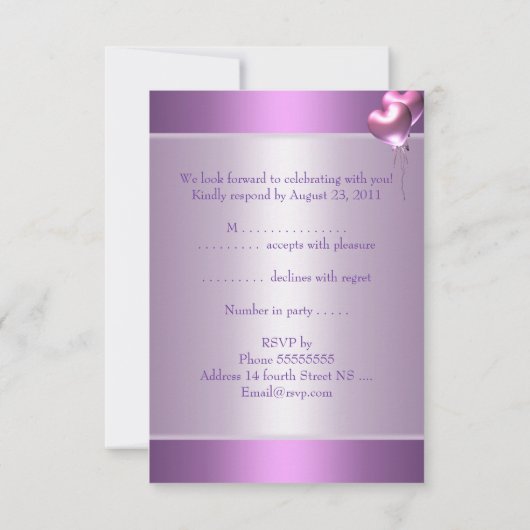 RSVP Response Kaart Paarse Mauve Butterfly (Achterkant)
