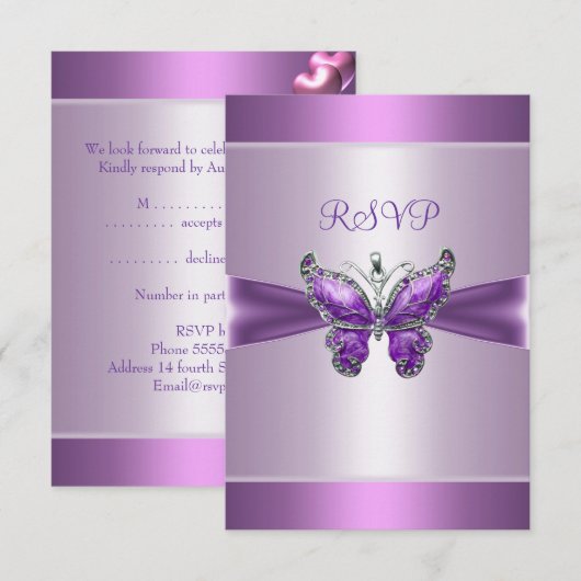RSVP Response Kaart Paarse Mauve Butterfly (Voorkant / Achterkant)