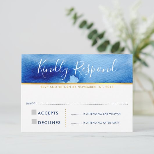 RSVP RESPONSE KAART smart blue waterverf (Staand voorkant)