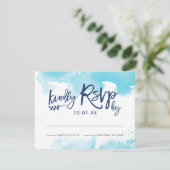 RSVP RESPONSE KAART stijlvolle aquablauwe waterver (Staand voorkant)