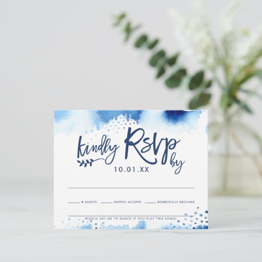 RSVP RESPONSE KAART stijlvolle marineblauwe waterv (Staand voorkant)