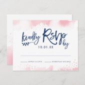 RSVP RESPONSE KAART stijlvolle marineschroze water (Voorkant / Achterkant)