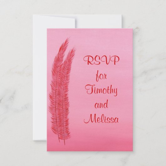 RSVP Response Kaarten, Rode Roze Veren Kaartje (Voorkant)