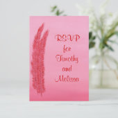RSVP Response Kaarten, Rode Roze Veren Kaartje (Staand voorkant)