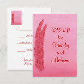 RSVP Response Kaarten, Rode Roze Veren Kaartje (Voorkant / Achterkant)