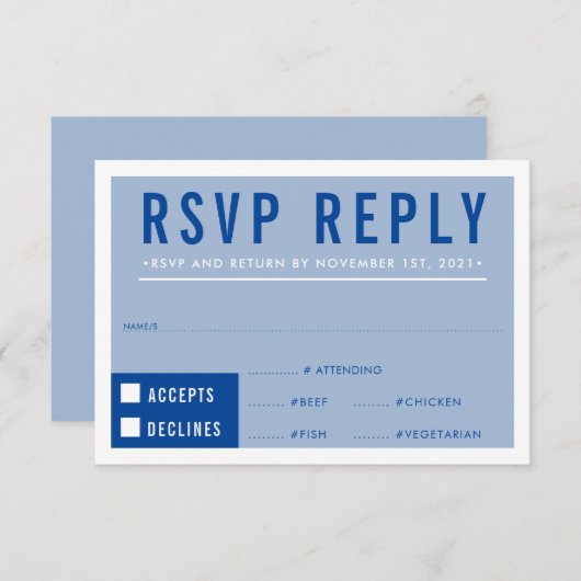 RSVP RESPONSE modern blok koninklijk blauw (Voorkant / Achterkant)