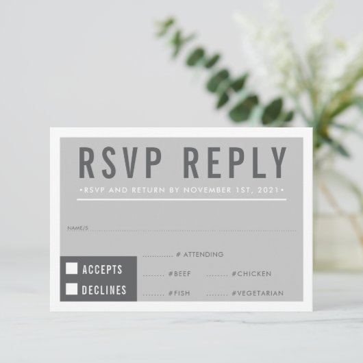 RSVP RESPONSE modern blok minimalistisch grijs (Staand voorkant)