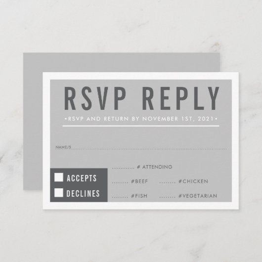 RSVP RESPONSE modern blok minimalistisch grijs (Voorkant / Achterkant)