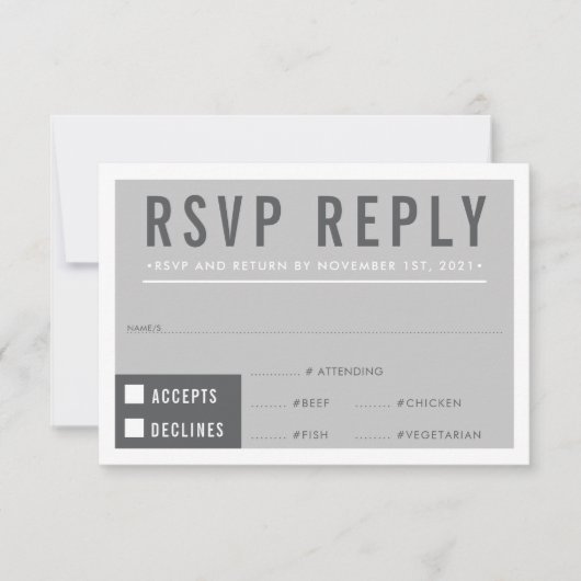 RSVP RESPONSE modern blok minimalistisch grijs Kaartje (Voorkant)