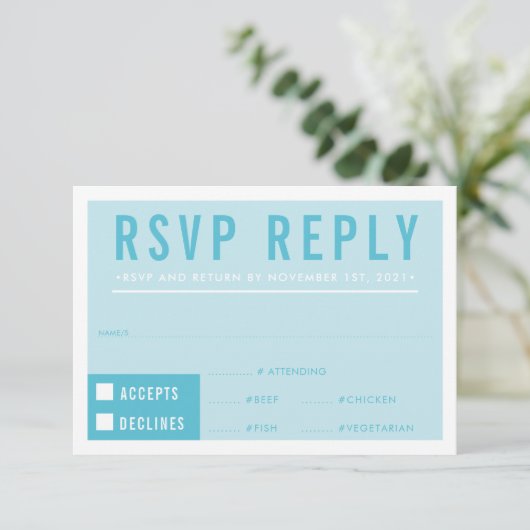 RSVP RESPONSE modern blok turquoise blauw (Staand voorkant)