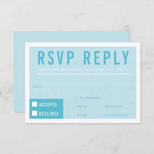 RSVP RESPONSE modern blok turquoise blauw (Voorkant / Achterkant)