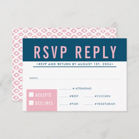 RSVP RESPONSE modern bloktype blauw roze (Voorkant / Achterkant)
