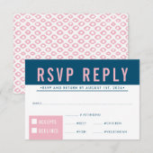 RSVP RESPONSE modern bloktype blauw roze Kaartje (Voorkant / Achterkant)