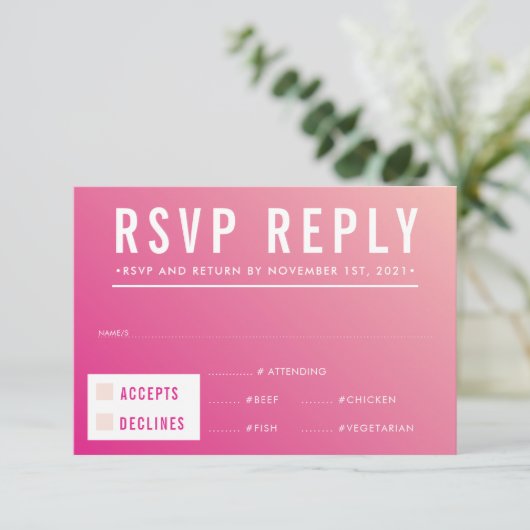 RSVP RESPONSE modern helder roze verloop (Staand voorkant)