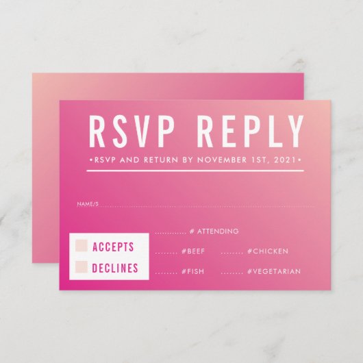 RSVP RESPONSE modern helder roze verloop (Voorkant / Achterkant)