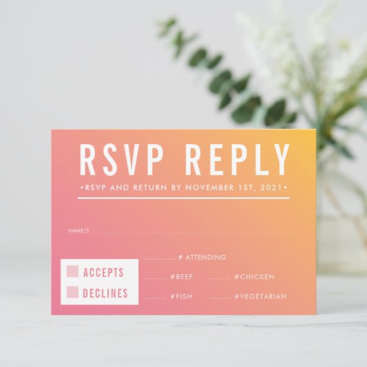 RSVP RESPONSE modern roze geel verloop (Staand voorkant)