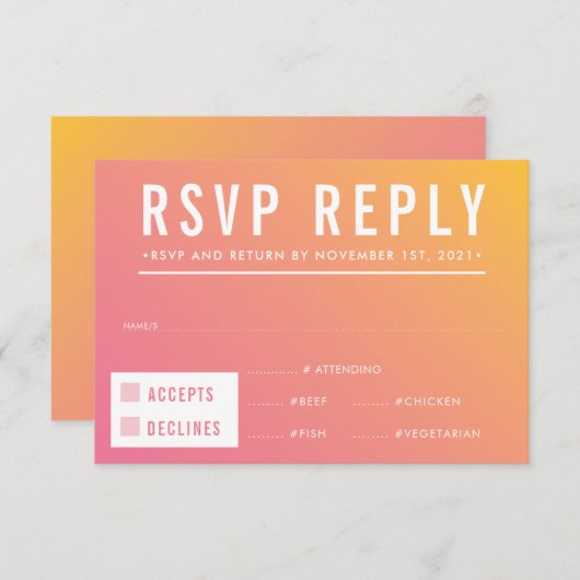 RSVP RESPONSE modern roze geel verloop (Voorkant / Achterkant)