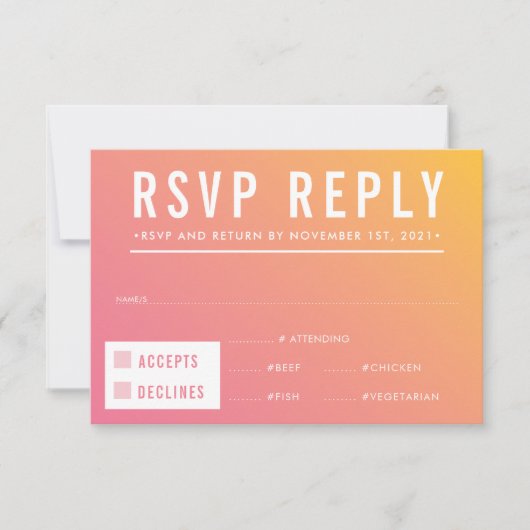 RSVP RESPONSE modern roze geel verloop Kaartje (Voorkant)