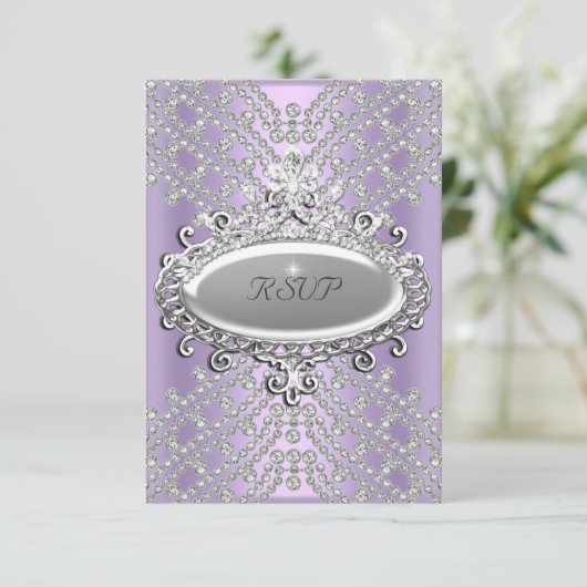 RSVP Response Party Lila Paarse Witte Diamant (Staand voorkant)