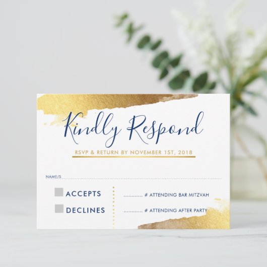 RSVP RESPONSE RESPONSE KAART verguld goud marinebl (Staand voorkant)