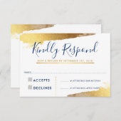 RSVP RESPONSE RESPONSE KAART verguld goud marinebl (Voorkant / Achterkant)